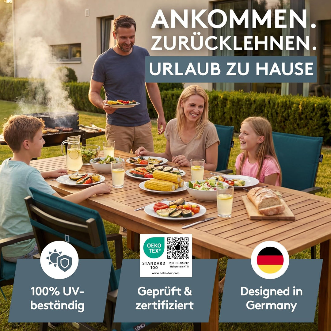 LILENO HOME Gartenstuhl Auflagen [4er Set - Niedriglehner] in Petrol - Bequeme Liegen als Sitzauflag