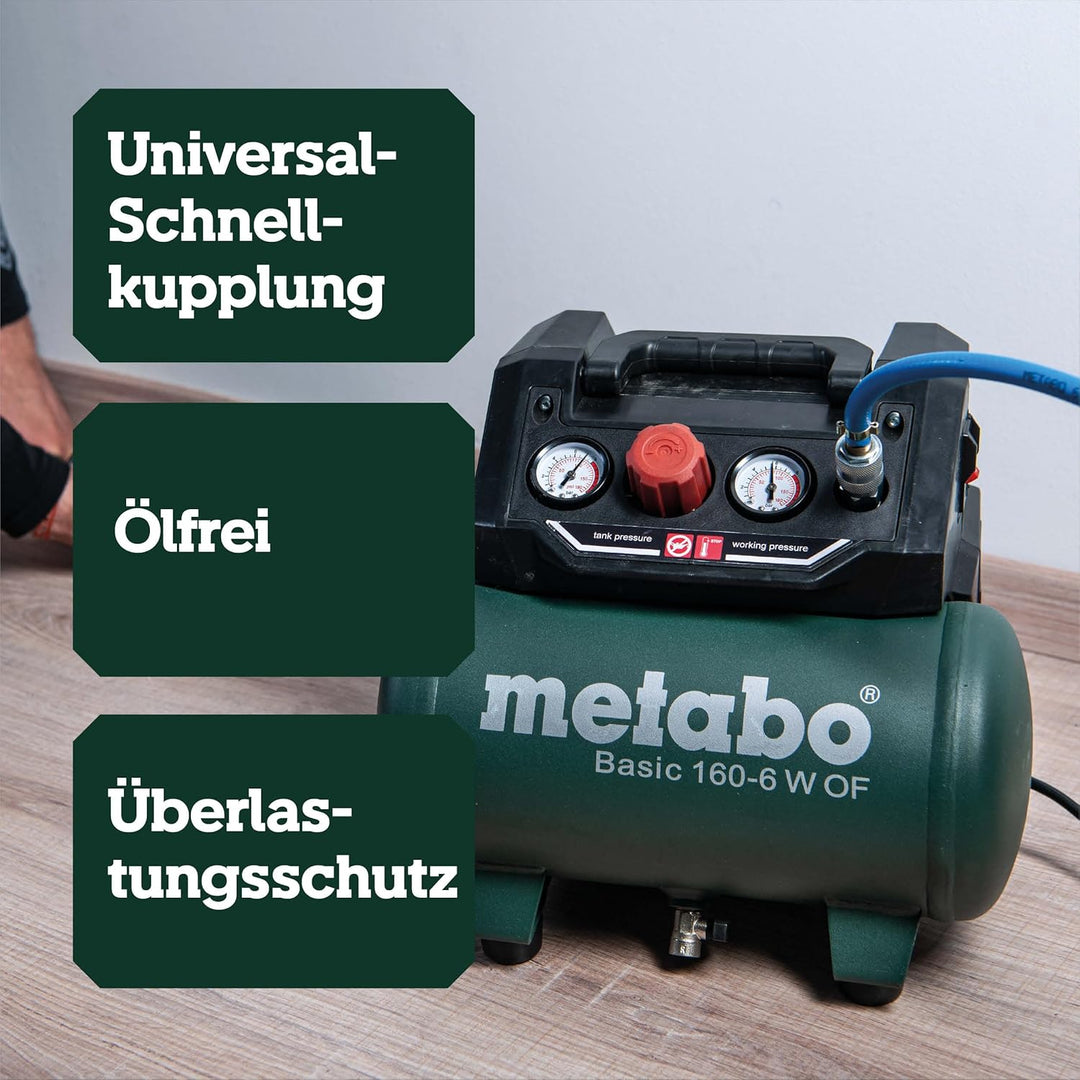 Metabo Kompressor Basic 160-6 W OF (Kessel 6 l, Max. Druck 8 bar, Ansaugleistung 160 l/min, Füllleis