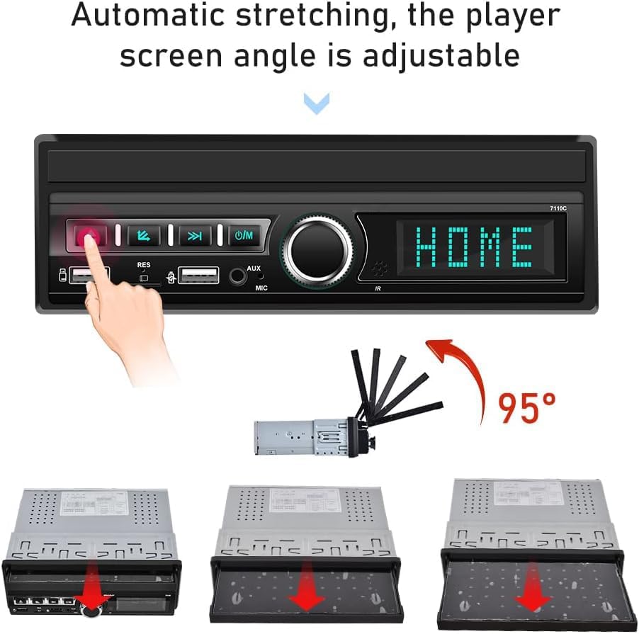 CAMECHO 1 Din Carplay/Android Auto/Mirror Link Autoradio mit 7 Zoll Automatisch Ausfahrbares Touchsc