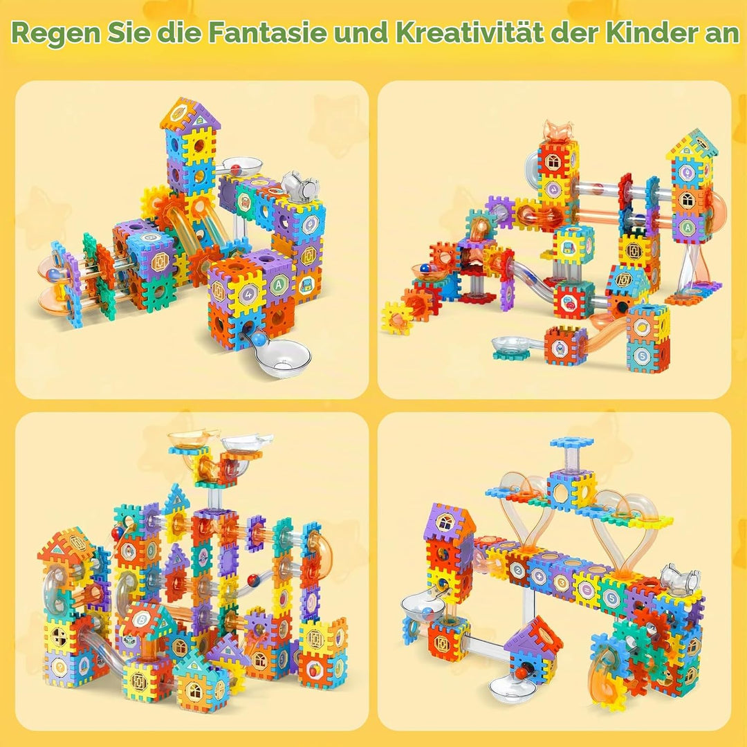 MOMSIV Murmelbahn 246pcs, Murmelbahn-Spielzeug für Kinder mit Plastikmurmeln und Aufbewahrungstasche