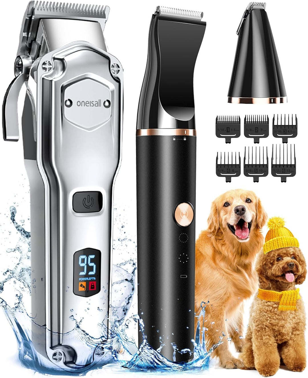 oneisall Hundeschermaschine und Pfotentrimmer 2in1 Set, IPX7 Wasserdicht Schermaschine hund Dichtes