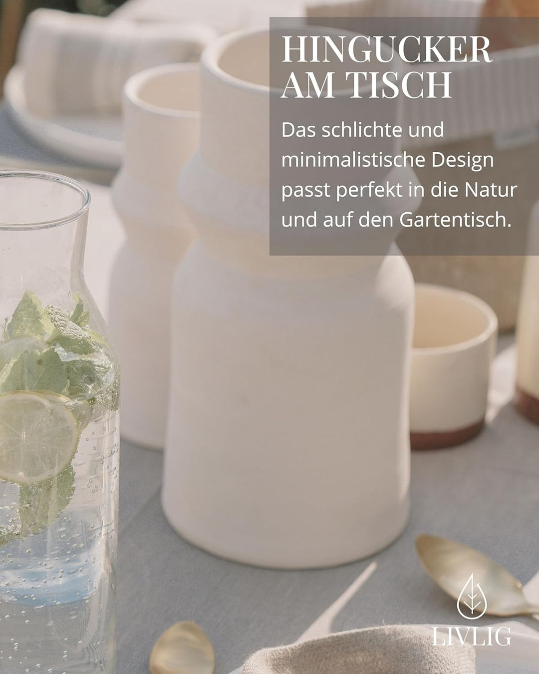 LIVLIG Handgefertigte Vase weiss, Trockenblumenvase, Keramikvase, Dekovase, Tischdeko, Bodenvase, Hö