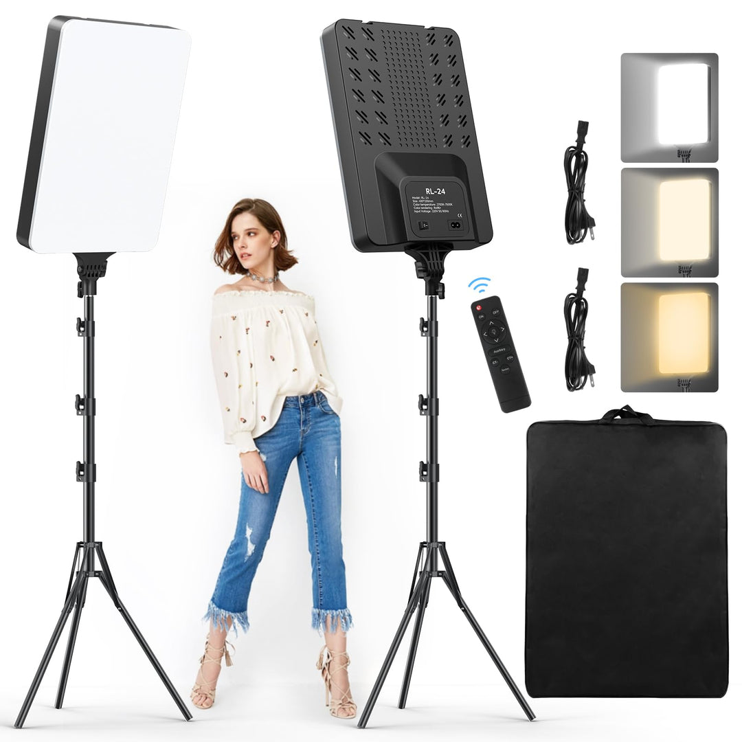 2 Stück 24'' LED VideoLicht Set, 2800-6500K dimmbare Kontinuierliche Fotografie Beleuchtung mit Fern
