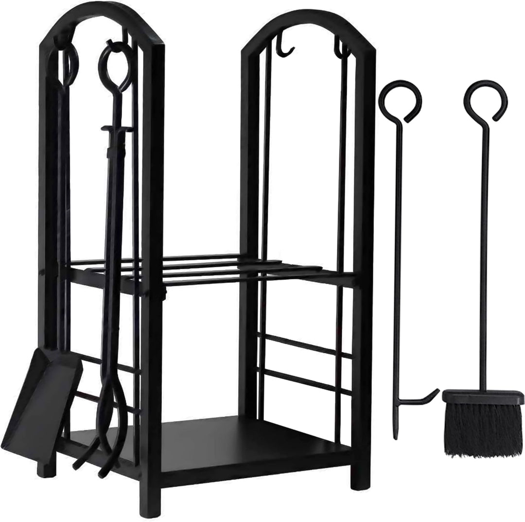 Amagabeli Kaminbesteck Kaminholzständer mit 4 Werkzeugen für Innen Aussen 74 x 40 x 30cm Kaminholzha