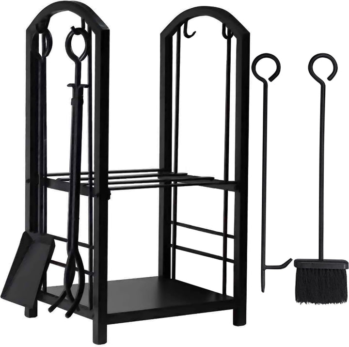 Amagabeli Kaminbesteck Kaminholzständer mit 4 Werkzeugen für Innen Aussen 74 x 40 x 30cm Kaminholzha