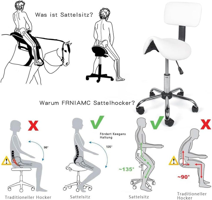 Mingone Sattelhocker Ergonomischer Arbeitshocker 360° Drehbarer Hocker Höhenverstellbarer Bürohocker