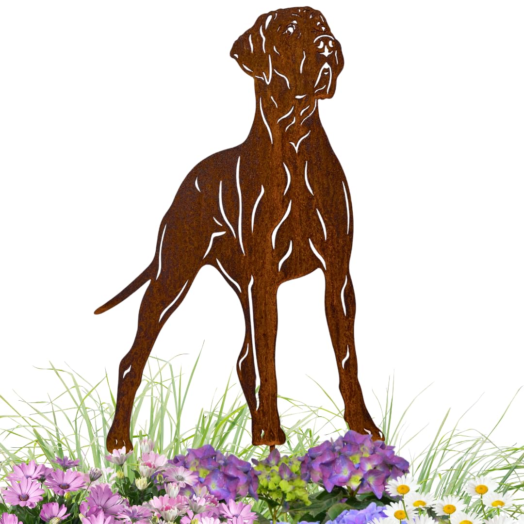 Terma Stahldesign Edelrost Gartenstecker Hund Deutsche Dogge Metall Figur Handmade Germany wetterfes