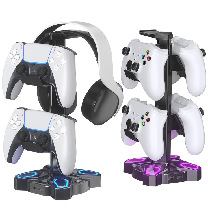 KDD Gaming Headset Halterung & Controller Halter mit 9 Lichtmodi, Universal Kopfhörer Halter mit USB