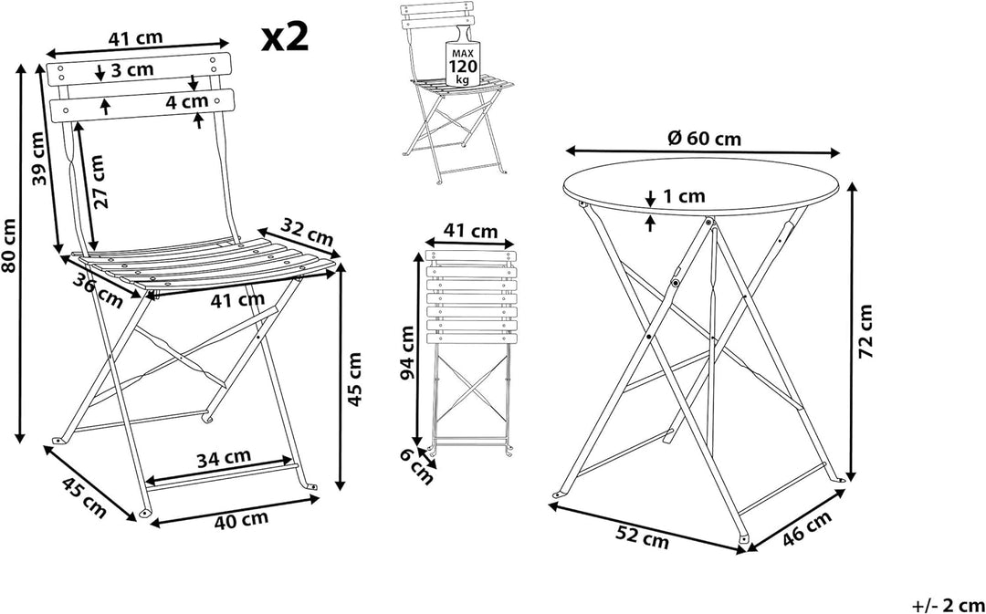 Modernes Balkonset Tisch mit 2 Stühlen aus Stahl grau Fiori
