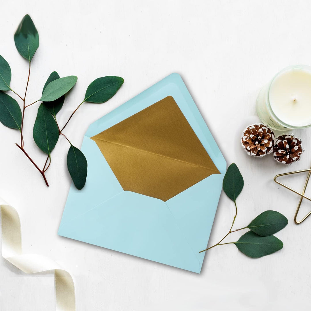 50x metallic Gold-gefütterte Brief-Umschläge DIN C5, hellblau (Blau) - 156 x 220 mm - Nassklebung mi