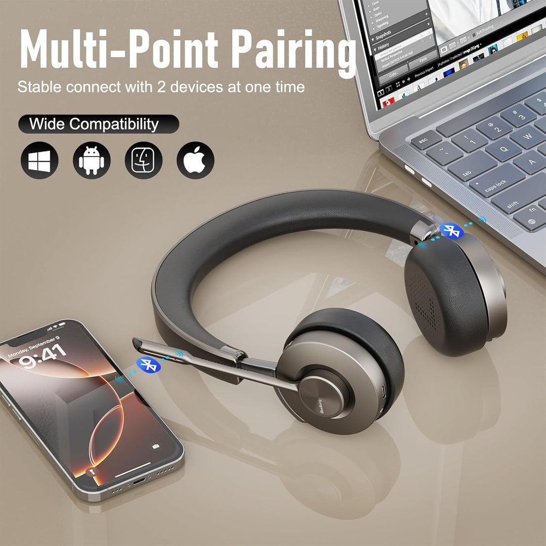 Beebang Bluetooth Headset mit Mikrophone, Kabelloses Headset für PC Laptop, 32h Gesprächszeit, USB A