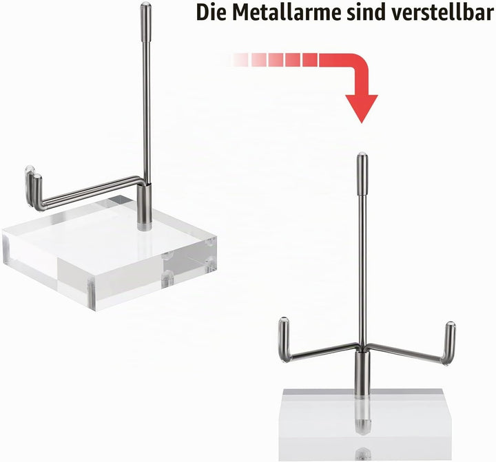 BTSKY Mittelgrosse verstellbare silberne Metallarm-Staffelei mit quadratischem Acrylsockel, Display-