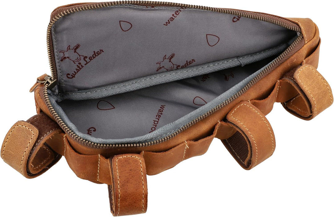 Gusti Fahrradtasche Leder - Rahmentasche Maurice G. Ledertasche für Werkzeug Vintage Look Braun Fahr