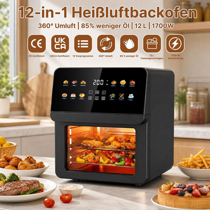 Heissluftfritteuse &amp; Mini-Backofen, 12-in-1, 1700 W, digital