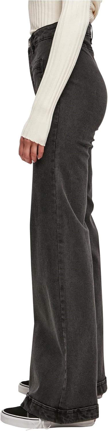 Urban Classics Damen Ladies Vintage Flared Denim Pants Hose 33 Black Washed, 33 Black Washed