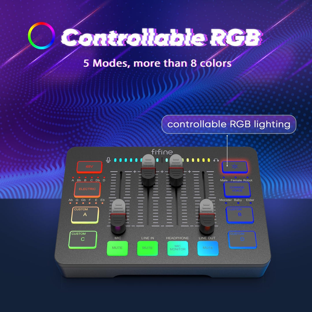 FIFINE XLR Streaming Mikrofon und Gaming Audio Mixer, USB Dynamisch Microphone Gaming PC für Podcast
