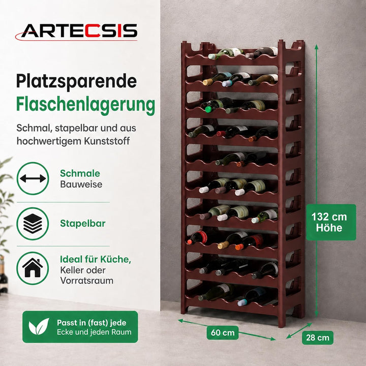 ARTECSIS Weinregal stapelbar Kunststoff für 60 Flaschen, stabiles leichtes Flaschenregal für Keller,