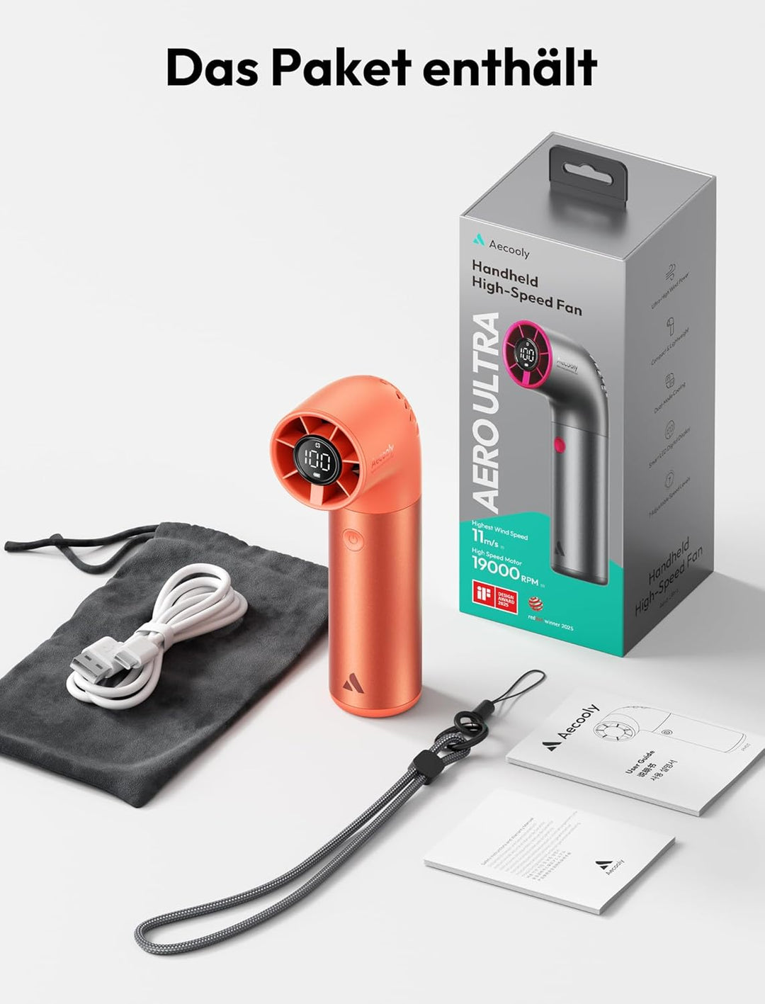 Aecooly Tragbarer Handventilator, Leistungsstarker Turbo-Mini-Ventilator, 19000 U/min High Speed Aer