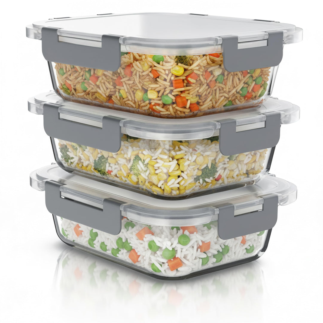 Arendo - Lunchboxen Glas - Frischhaltedosen für Lebensmittel mit Deckel luftdicht - 3er Set - 1000 m