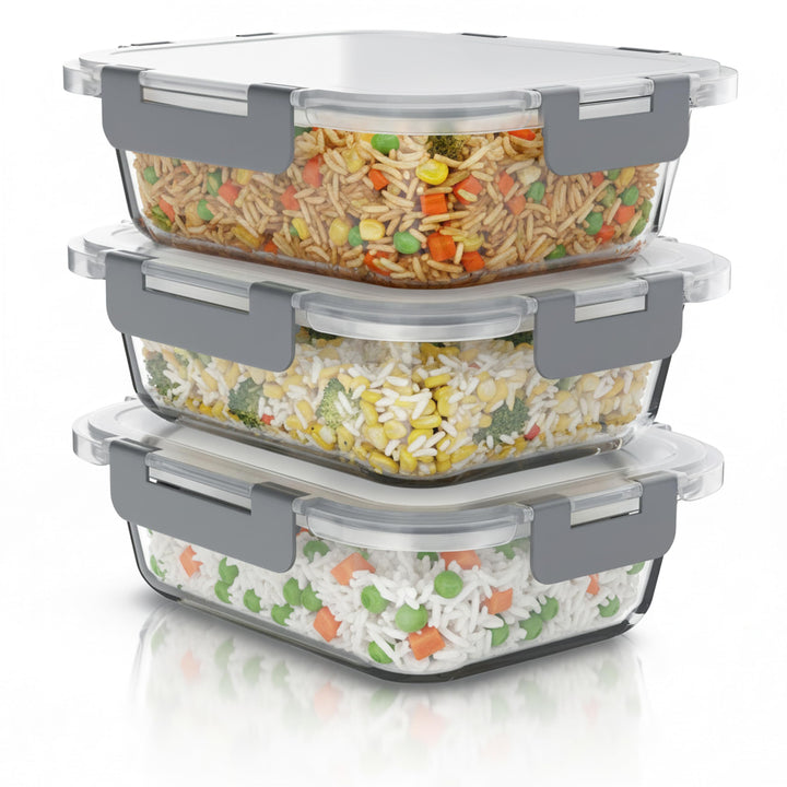 Arendo - Lunchboxen Glas - Frischhaltedosen für Lebensmittel mit Deckel luftdicht - 3er Set - 1000 m