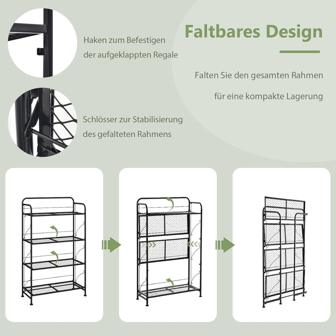 GOPLUS Klappbarer Pflanzenständer Metall, 4-stufiges Pflanzenregal mit Ablagen & verstellbaren Füsse