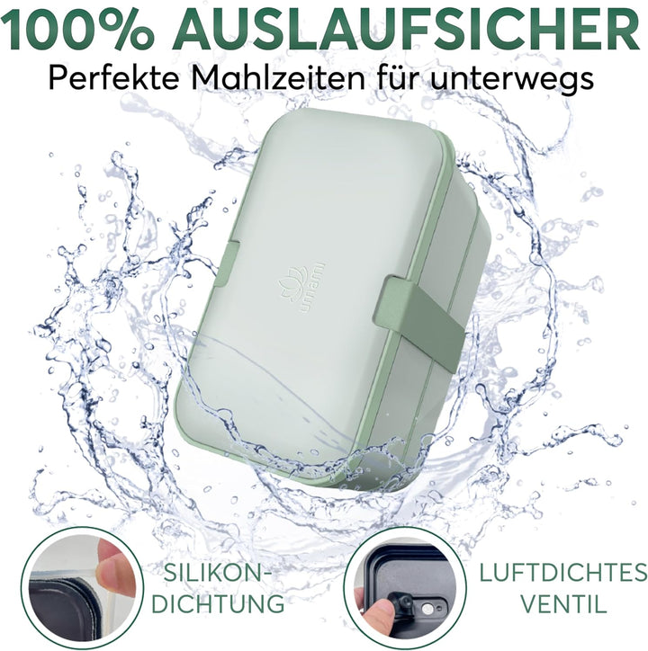 Umami Lunchbox Erwachsene, Verschachtelbar Auslaufsichere Bento Box mit 4 Bestecke & Fächern, Brotdo