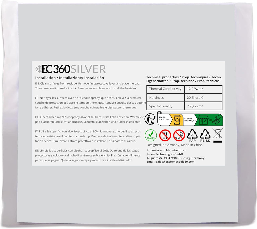EC360® Silver 12W/mK Wärmeleitpad (100 x 100 x 2,5 mm), 100 x 100 x 2,5 mm