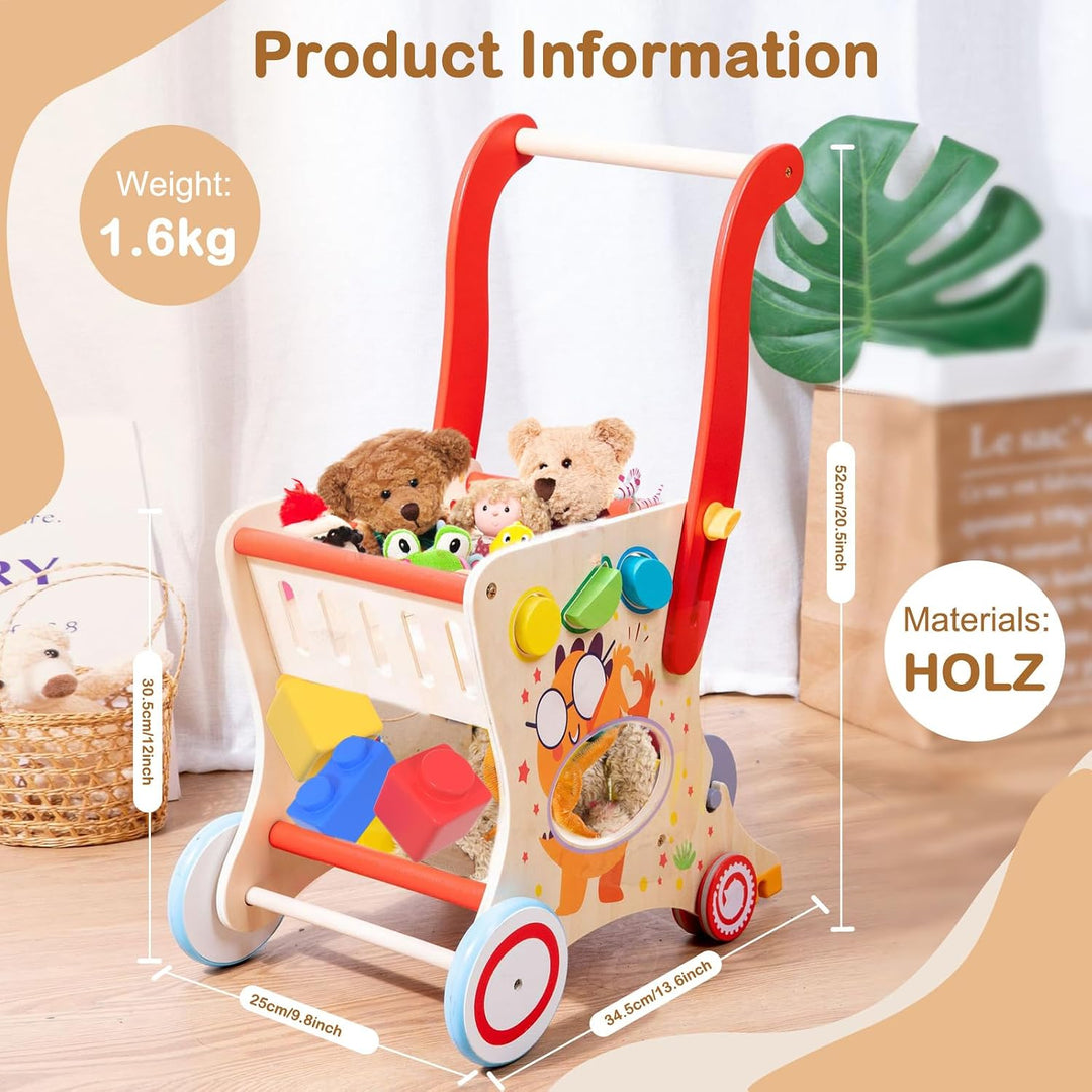 Holz Lauflernwagen für Kleinkinder 1-3 Jahre, Multifunktionaler Einkaufswagen Spielzeug mit Formsort