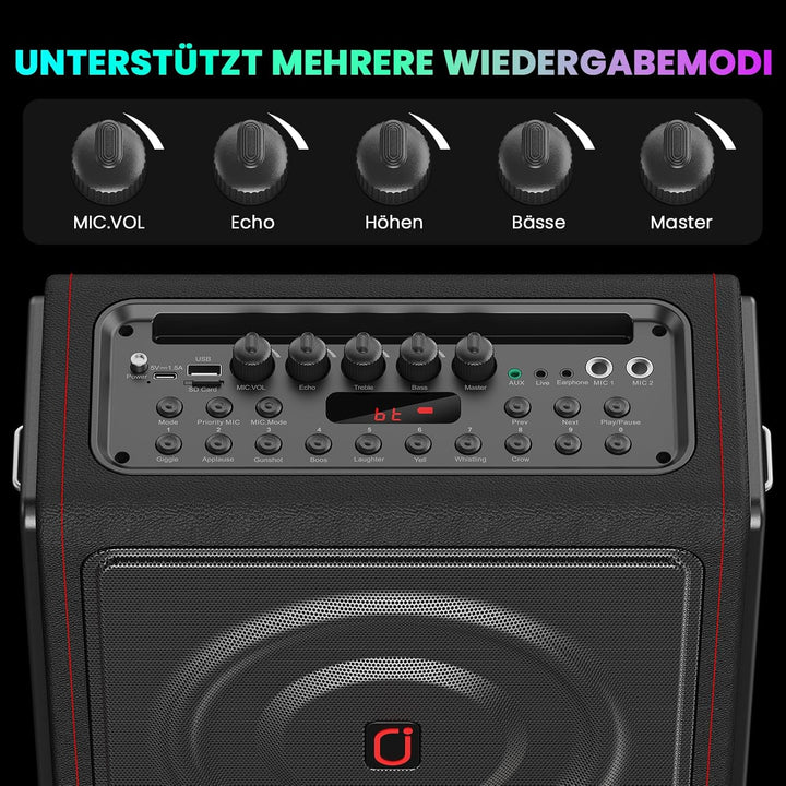 HWWR Karaoke Maschine mit 2 Mikrofone Karaoke Anlage Tragbaren Bluetooth Lautsprecher Box für Erwach