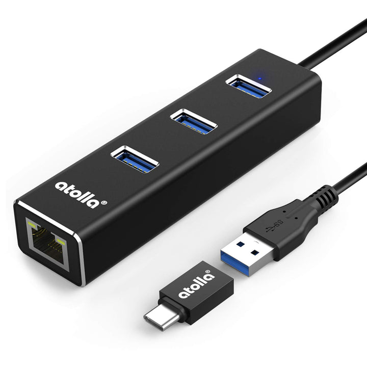 atolla USB LAN Adapter, Aluminium USB Hub mit 3 USB 3.0 Ports und RJ45 Gigabit Ethernet Netzwerkadap