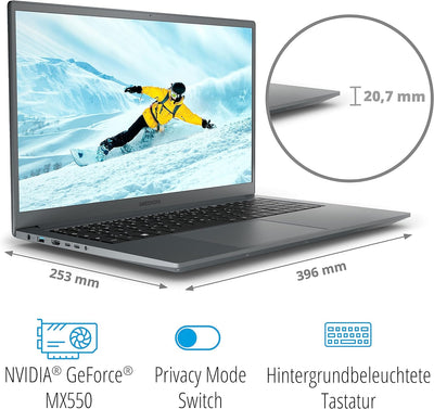 MEDION P17619 43,9 cm (17,3 Zoll 100% sRGB) Full HD Notebook (Intel Core i5-13420H, 16GB DDR4 RAM, 1