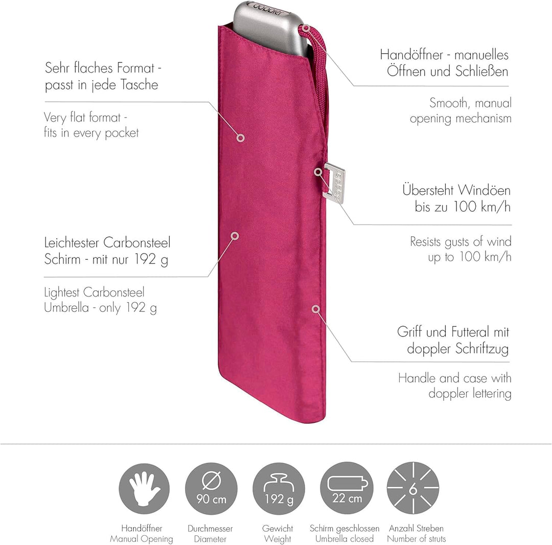 Doppler Taschenschirm Mini Slim Uni Manual Carbonsteel Polyester Berry, Berry