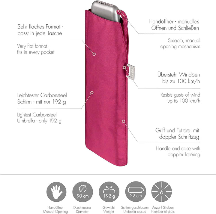 Doppler Taschenschirm Mini Slim Uni Manual Carbonsteel Polyester Berry, Berry