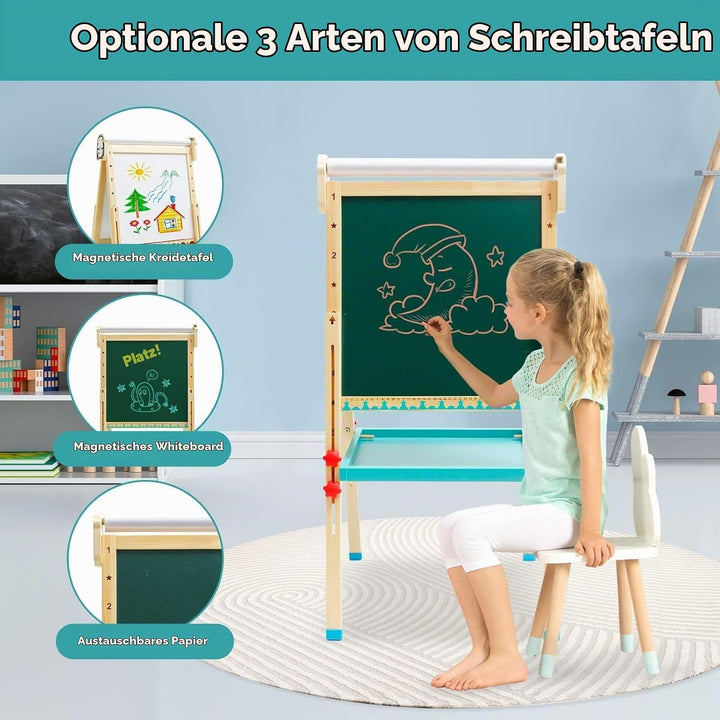Kinder Staffelei mit Papierrolle doppelseitiges Whiteboard und Kreidetafel verstellbare Standstaffel