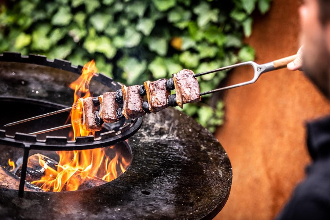 Forged Churrasco Grillspiesse 60cm, Olivenholz Griff, Edelstahl, Gabelspiess 60.0 Zentimeter, 60.0 Z