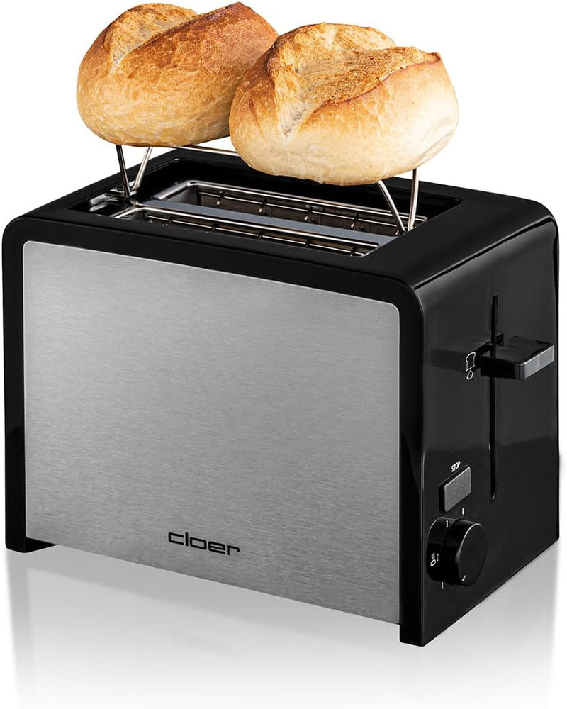 Cloer 3210 Toaster, 825 W, für 2 Toastscheiben, integrierter Brötchenaufsatz, Nachhebevorrichtung, K