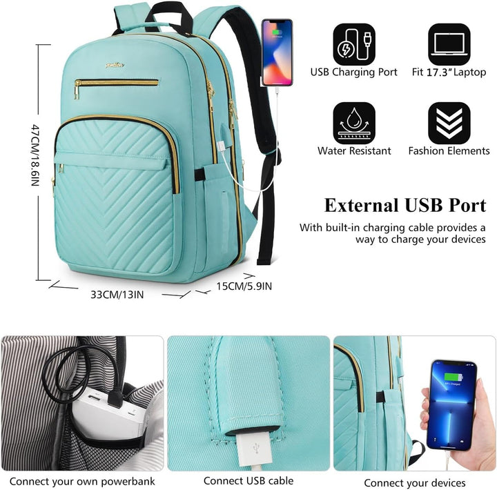 YAMTION Rucksack Damen,Schulrucksack Mädchen Teenager Schultasche Frauen 17.3 Zoll Laptop Rucksack m