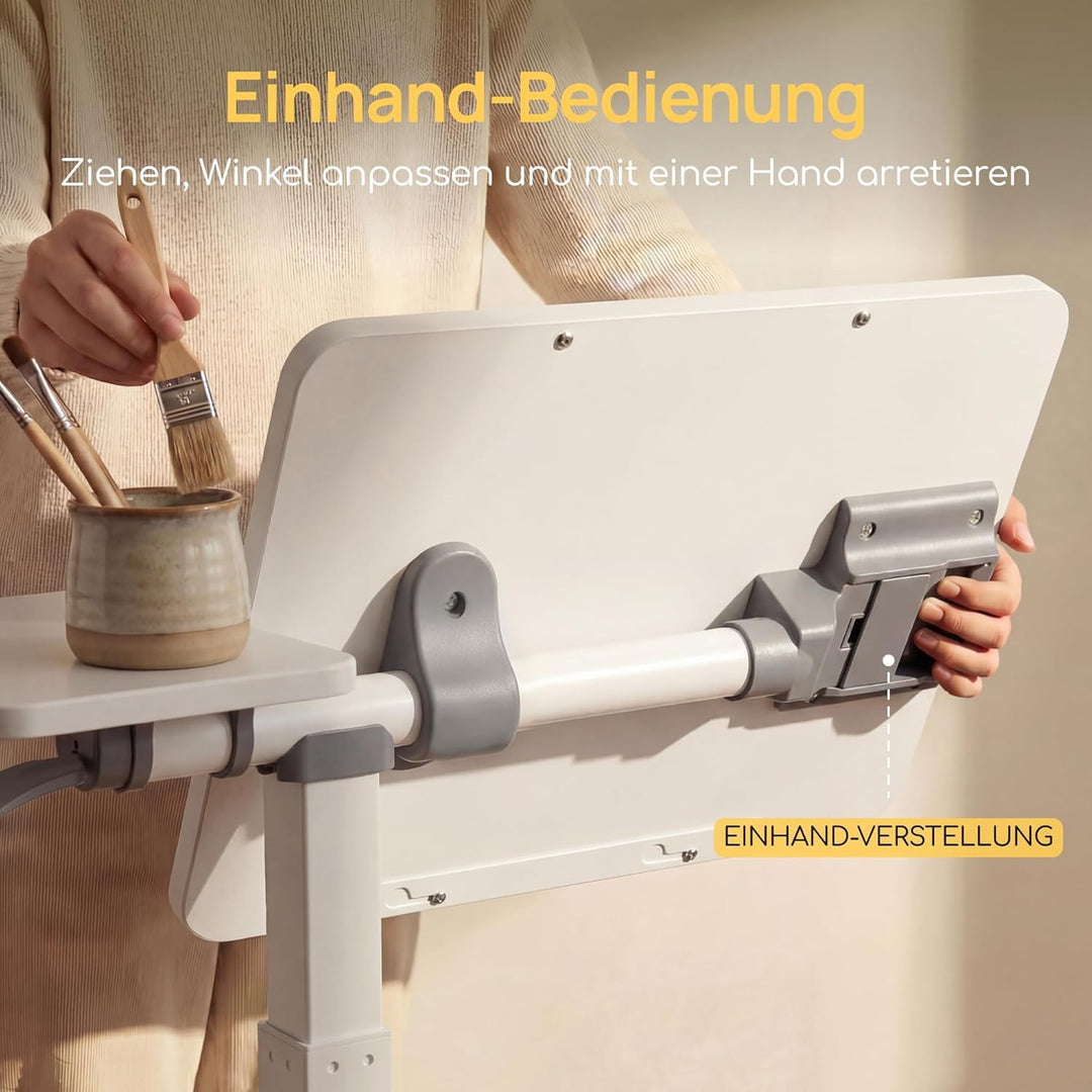 Viviendo Betttisch auf Rollen, Weiss, höhenverstellbarer Beistelltisch 68–108 cm mit Gasdruckfeder,