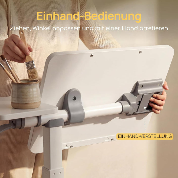 Viviendo Betttisch auf Rollen, Weiss, höhenverstellbarer Beistelltisch 68–108 cm mit Gasdruckfeder,