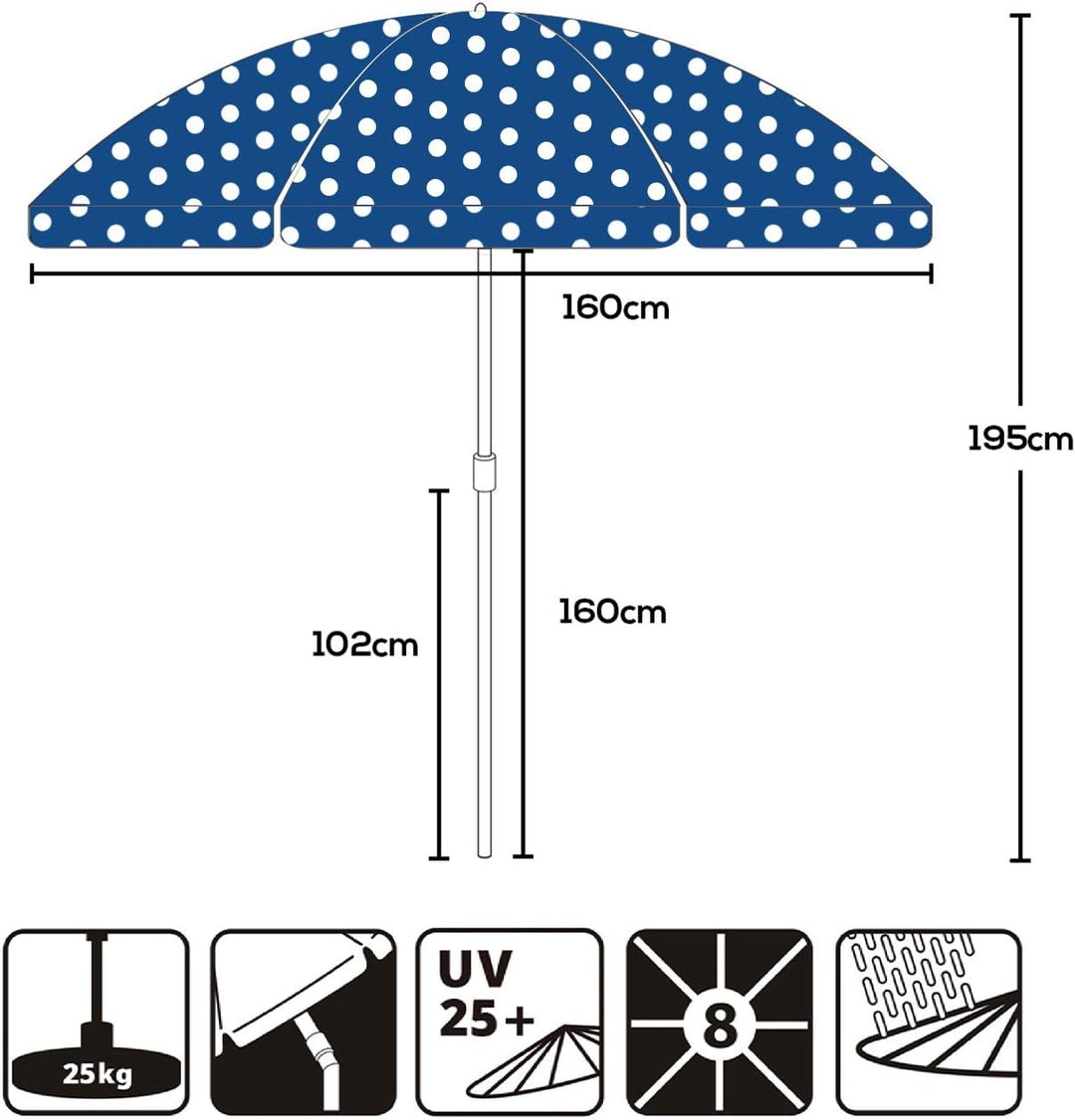 Sekey 160 cm Sonnenschirm Strand mit Schutzhülle für Balkon Garten & Terrasse Neigungswinkel und Höh