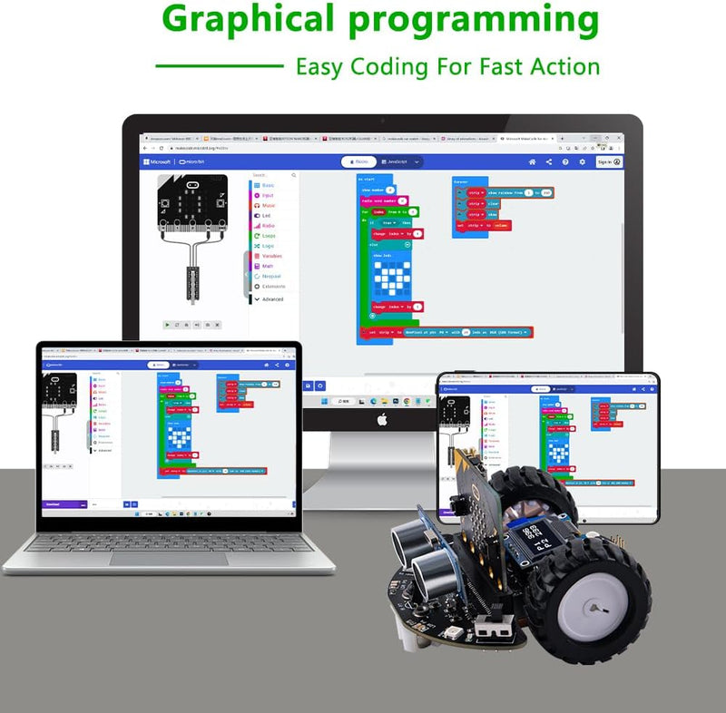 GeeekPi DeskPi MicroCar Microbit Mini Cutebot Kit Suitable for BBC Micro:bit V2,DIY Programmable Rob