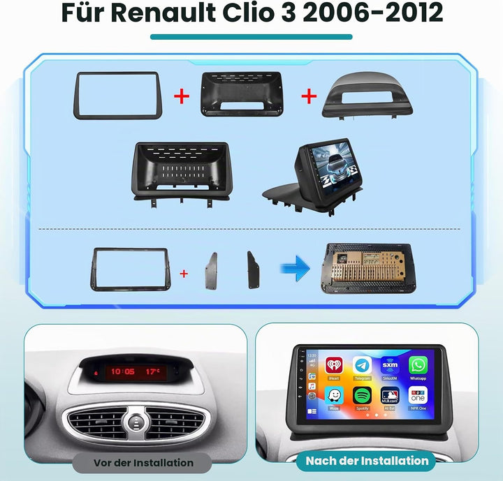 [2G+64G] Hikity Autoradio Für Renault Clio 3 2008-2014 Android 15 Wireless Carplay Android Auto 9Zol