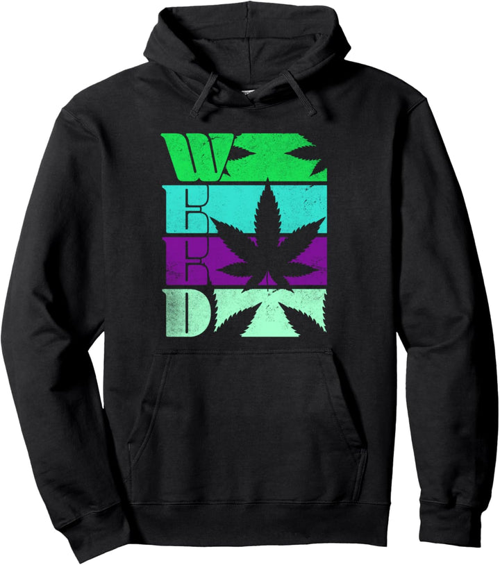 Weed Retro Style Distressed Pullover Hoodie