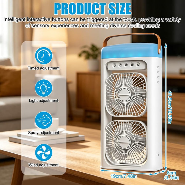 4 in 1 Tragbare Klimaanlage Fan Mit Nebelspray,Doppelventilator 3-Stufig Einstellbar Klimaanlage Mob