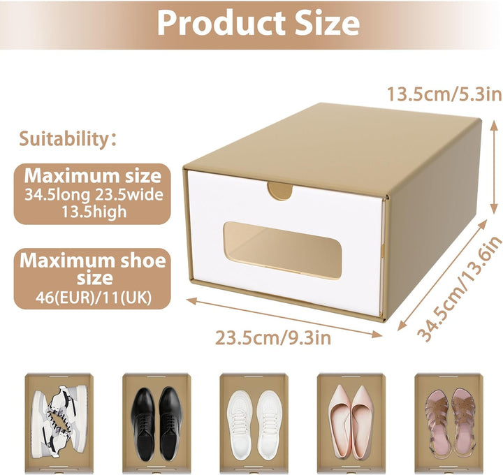10x Schuhboxen Stapelbar Kraftpapier Schuhaufbewahrung Aufbewahrungsbox mit Deckel und Transparent S