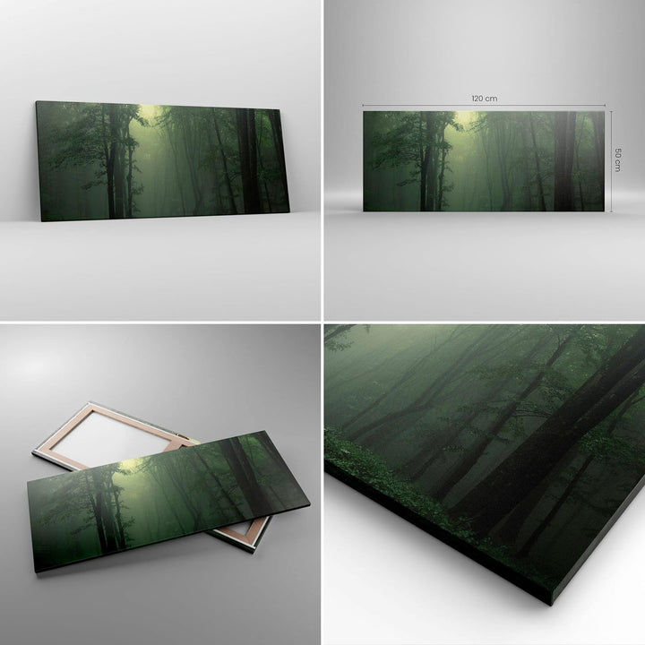 Wandbilder Dekoration Wohnzimmer Wald Nebel Baum Panorama Bilder auf Leinwand 120x50cm Leinwandbild