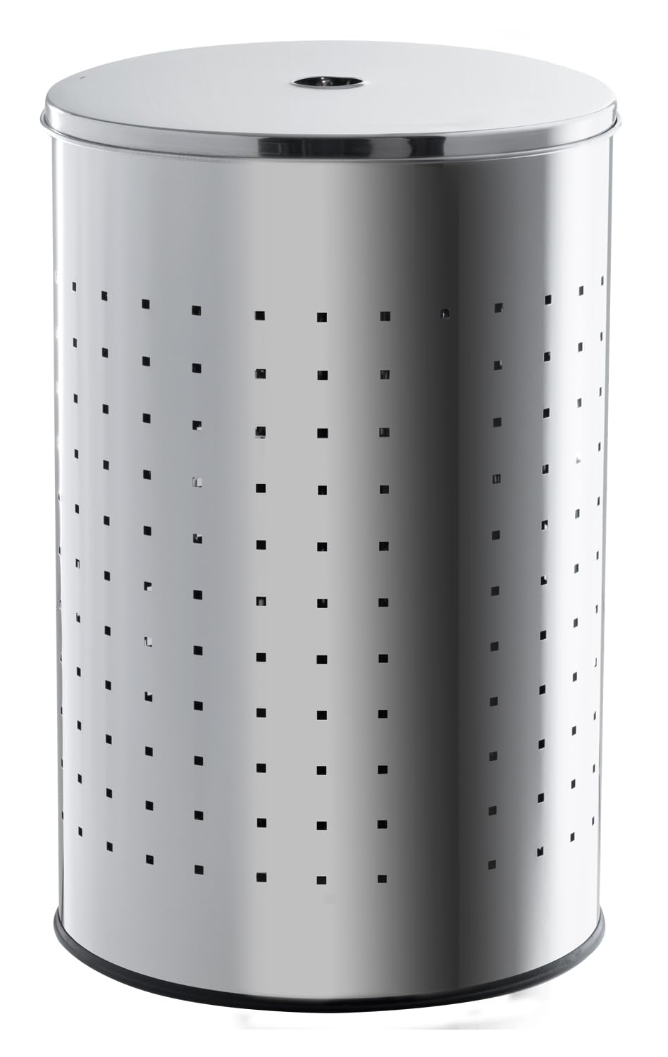 Wäschekorb mit Deckel und Luftlöchern - Edelstahl - 54 L Fassungsvermögen - Ø 35,5 cm - 57,5 cm hoch