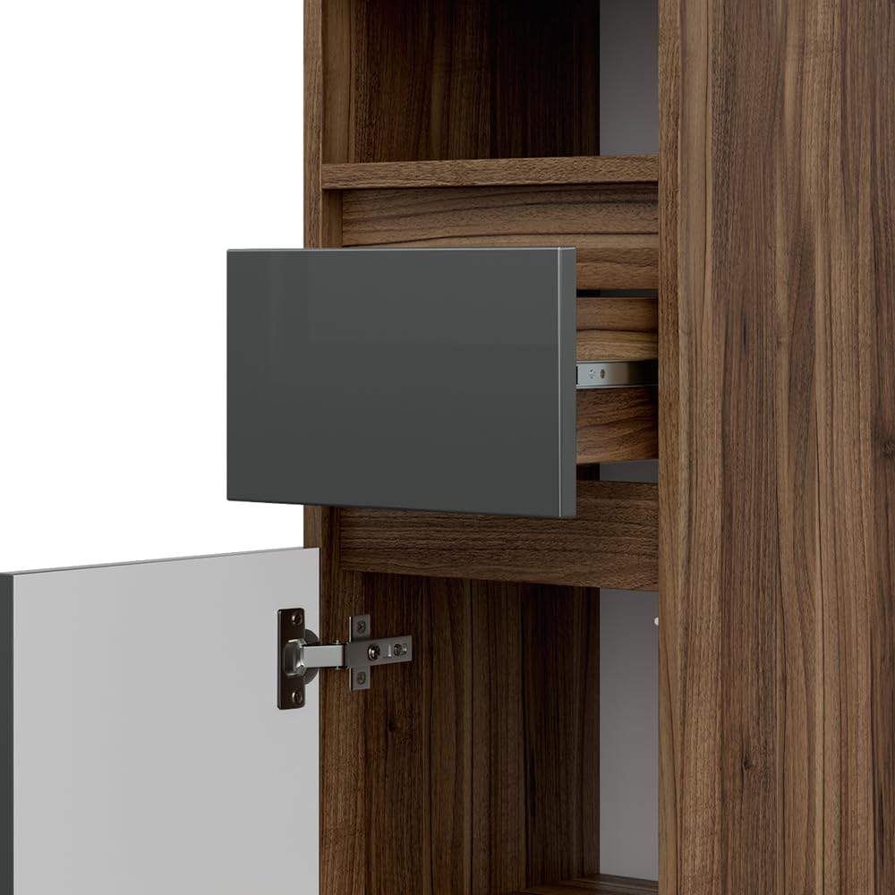 Vicco Midischrank Majest, Anthrazit Hochglanz/Nussbaum, 30 x 96 cm Anthrazit Hochglanz Midischrank,