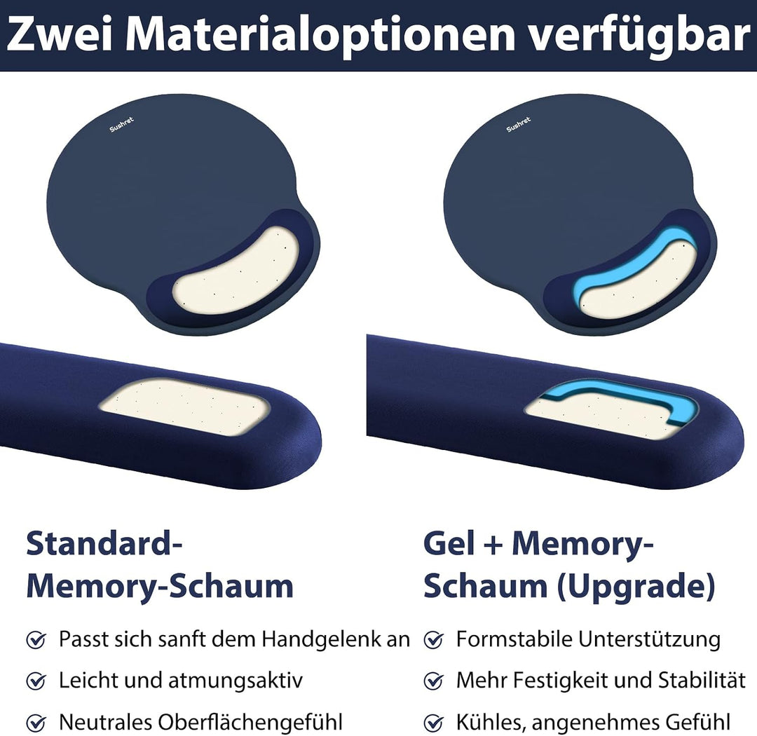 Sushret Mauspad & Tastatur Handballenauflage, 3-in-1 Ergonomisches Gel Memory Foam Handballenauflage