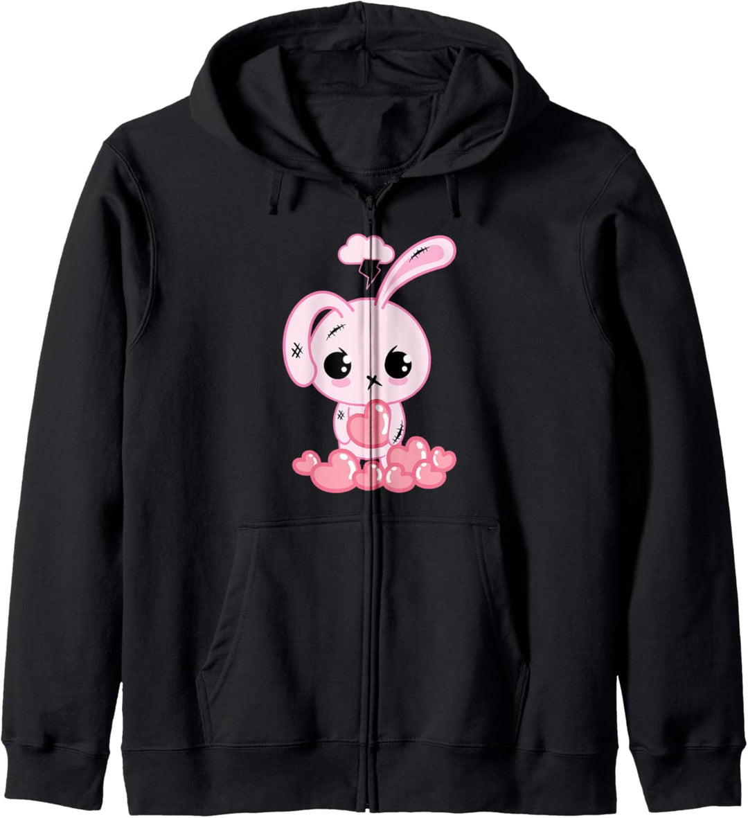 Pastell Goth Kawaii Kleidung, gruselig niedlicher Kawaii Goth Bunny Kapuzenjacke